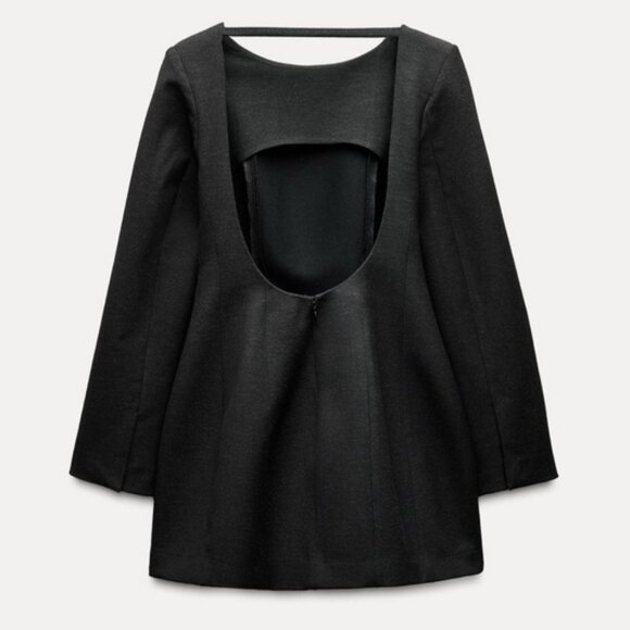 ZARA Round neck long sleeve mini dress. Balloon skirt. Open back. - Picture 3 of 6